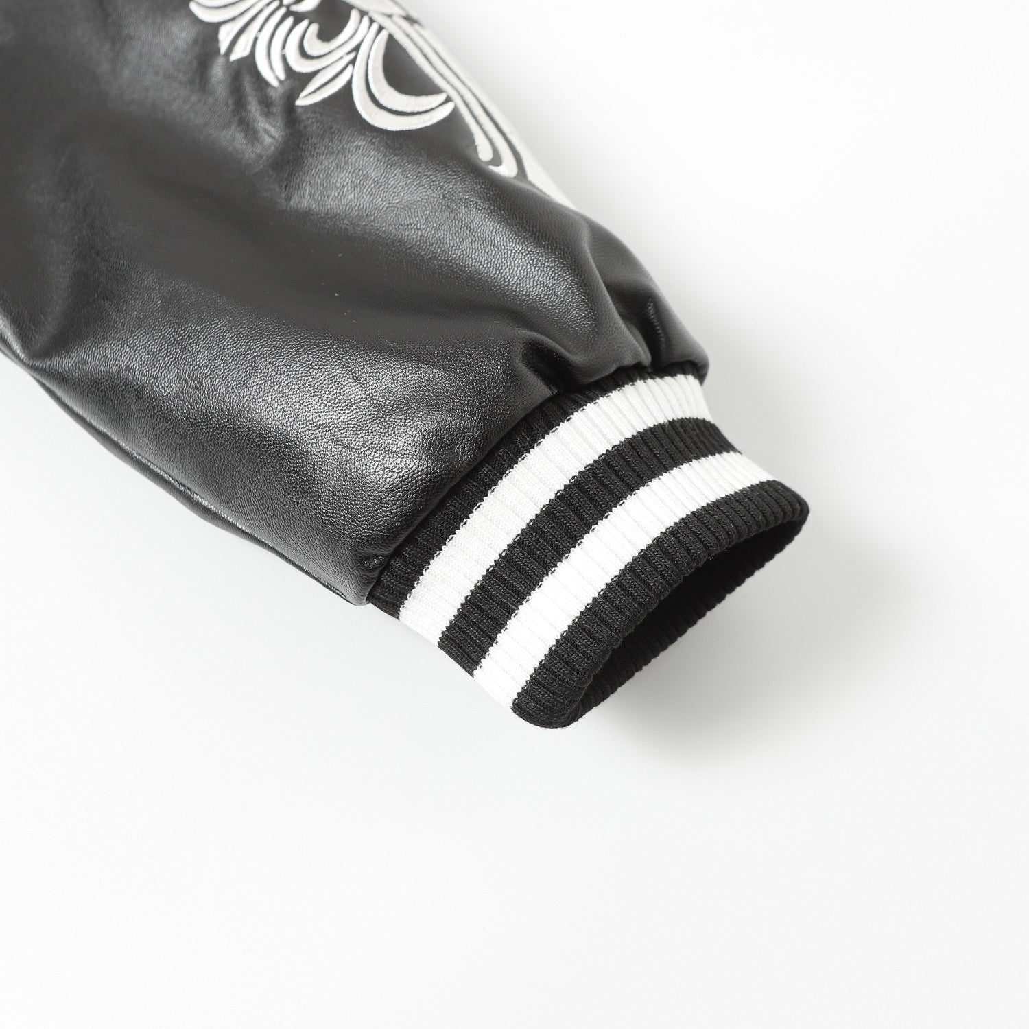 Chrome-Hearts Cross Embroidered Leather Sleeve Varsity Jacket - Black Street Style 116