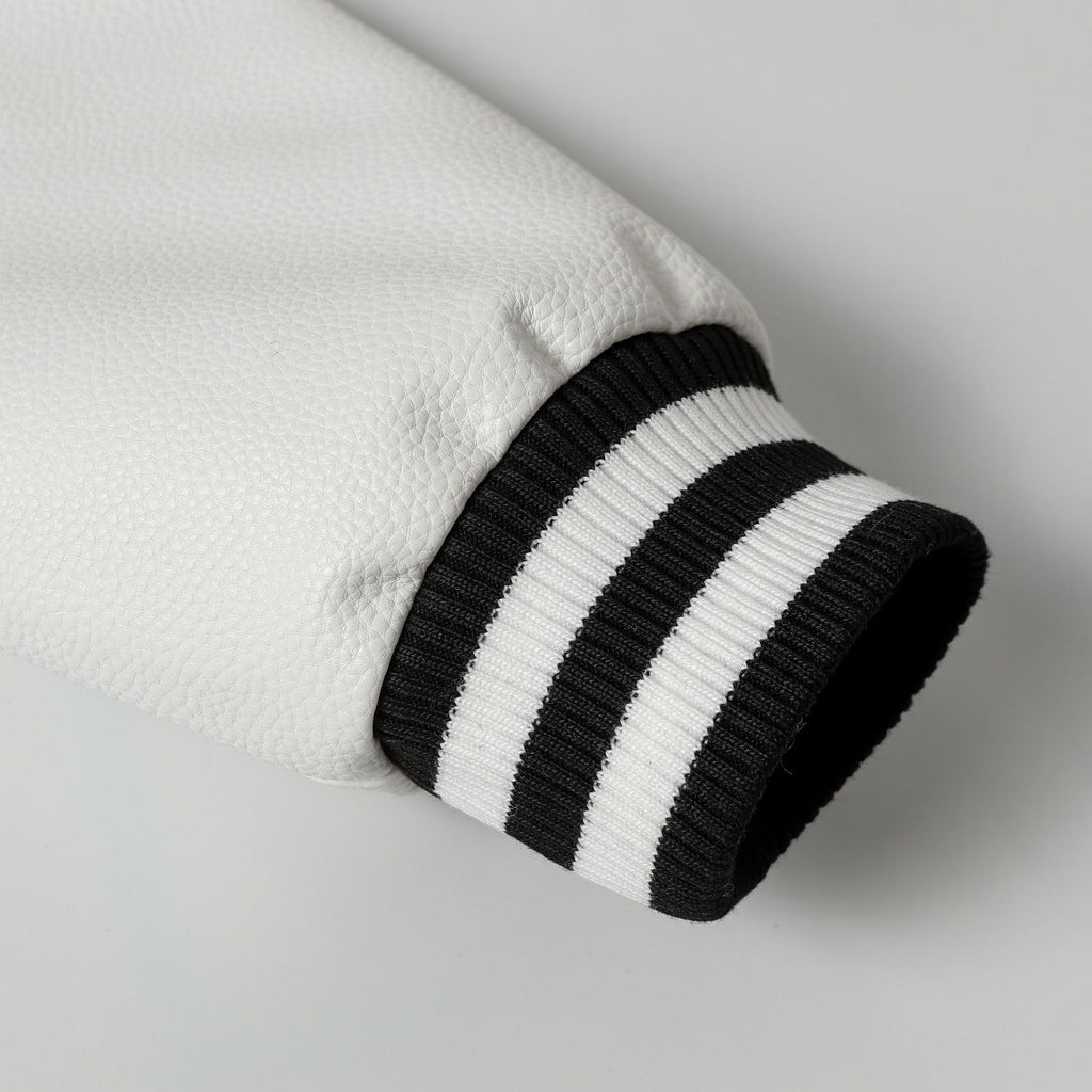 Chrome-Hearts Layered Cross Varsity Jacket - Black White Street Style Outerwear 2208