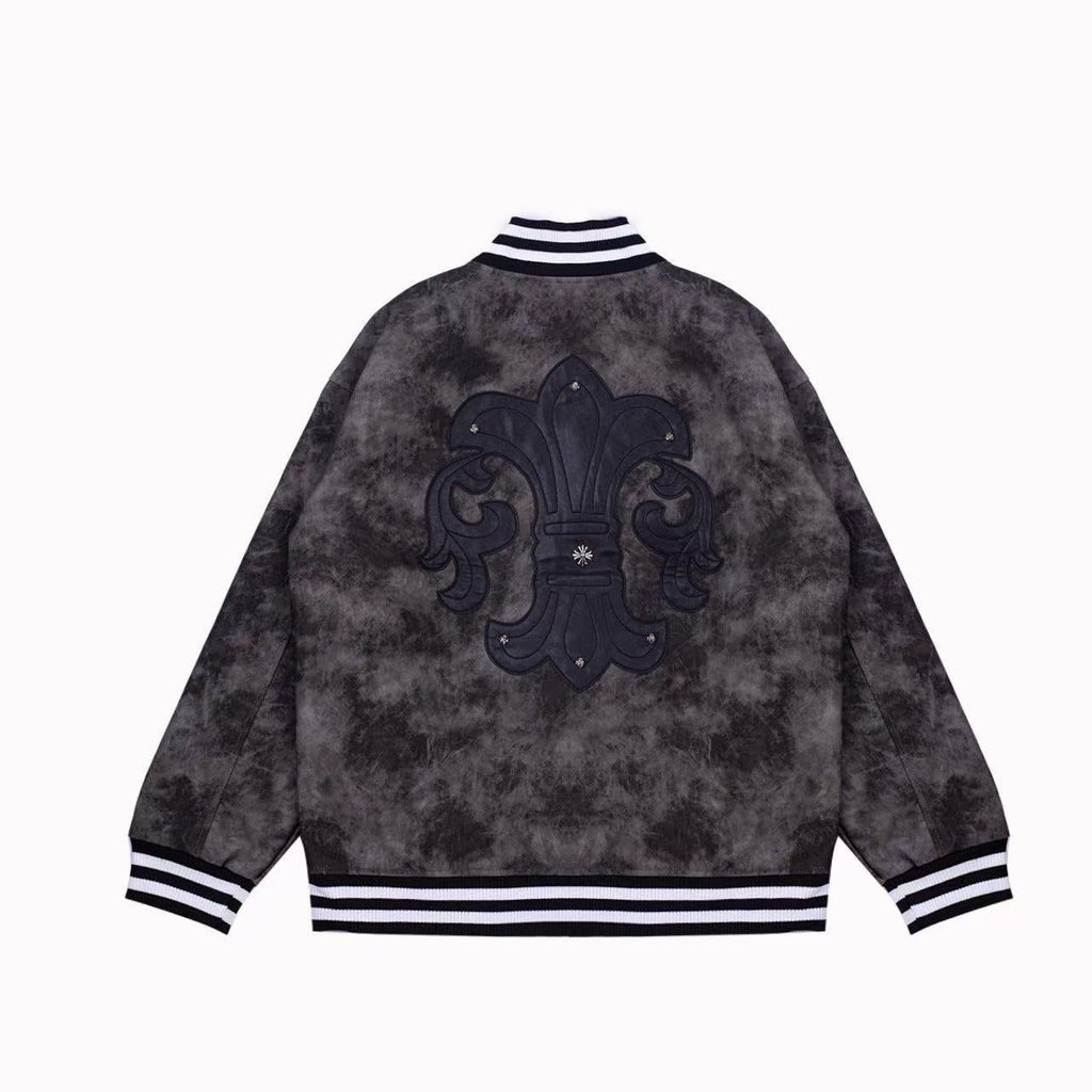 Chrome-Hearts Fleur-de-lis Patch Varsity Jacket - Grey Tie-dye Outerwear A5588