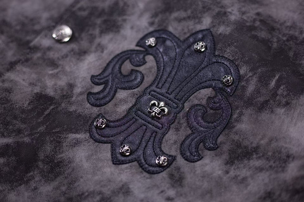 Chrome-Hearts Fleur-de-lis Patch Varsity Jacket - Grey Tie-dye Outerwear A5588