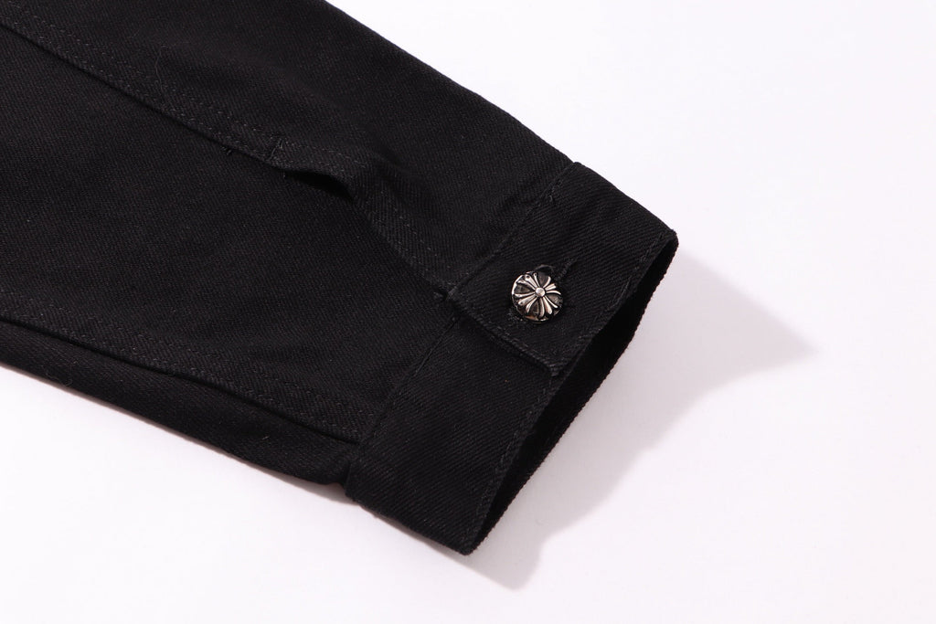 Chrome-Hearts Multi Cross Studded Denim Jacket - Black Gothic Streetwear Coat H49