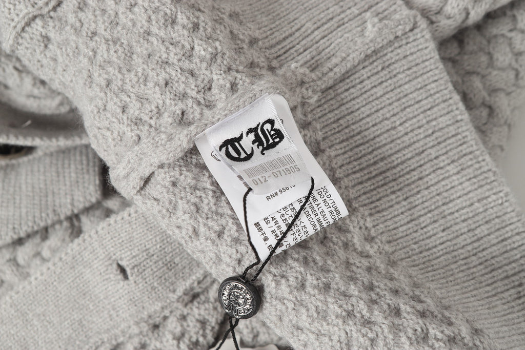 Chrome-Hearts Gothic Cross Knit Cardigan - Black Grey Streetwear Jacket 904