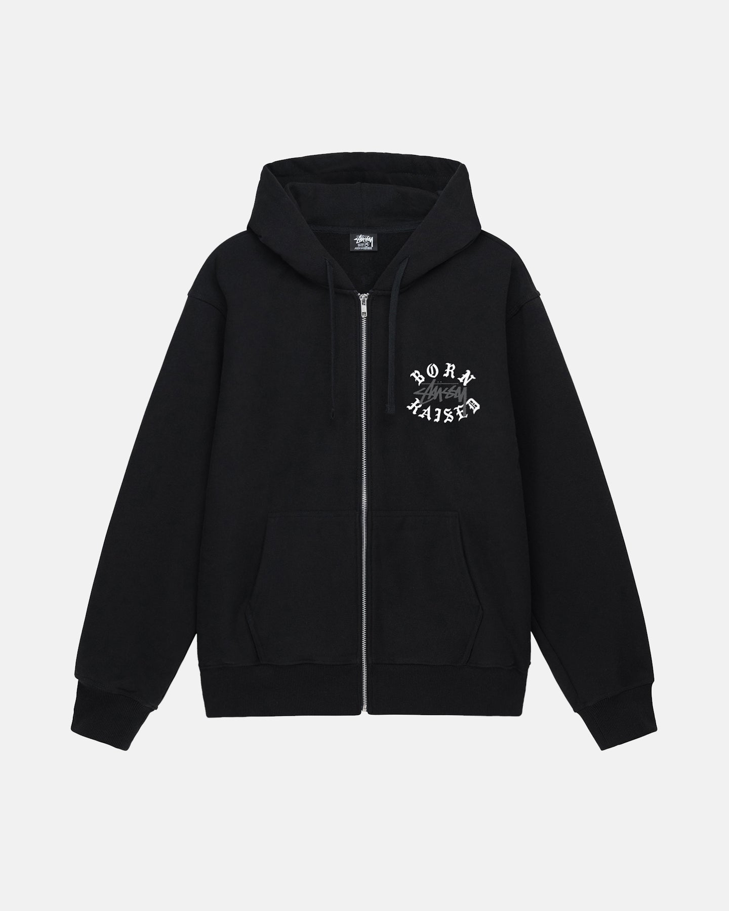 STÜSSY & BORN X RAISED LOGO ZIP HOODIE BLACK