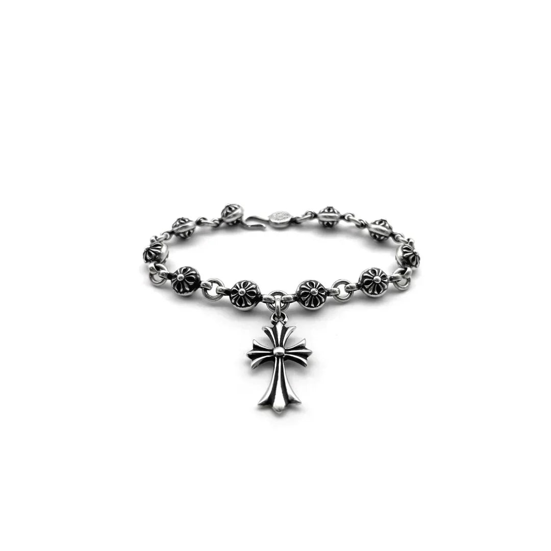 Chrome-Hearts Silver Cross Ball Tiny E Bracelet
